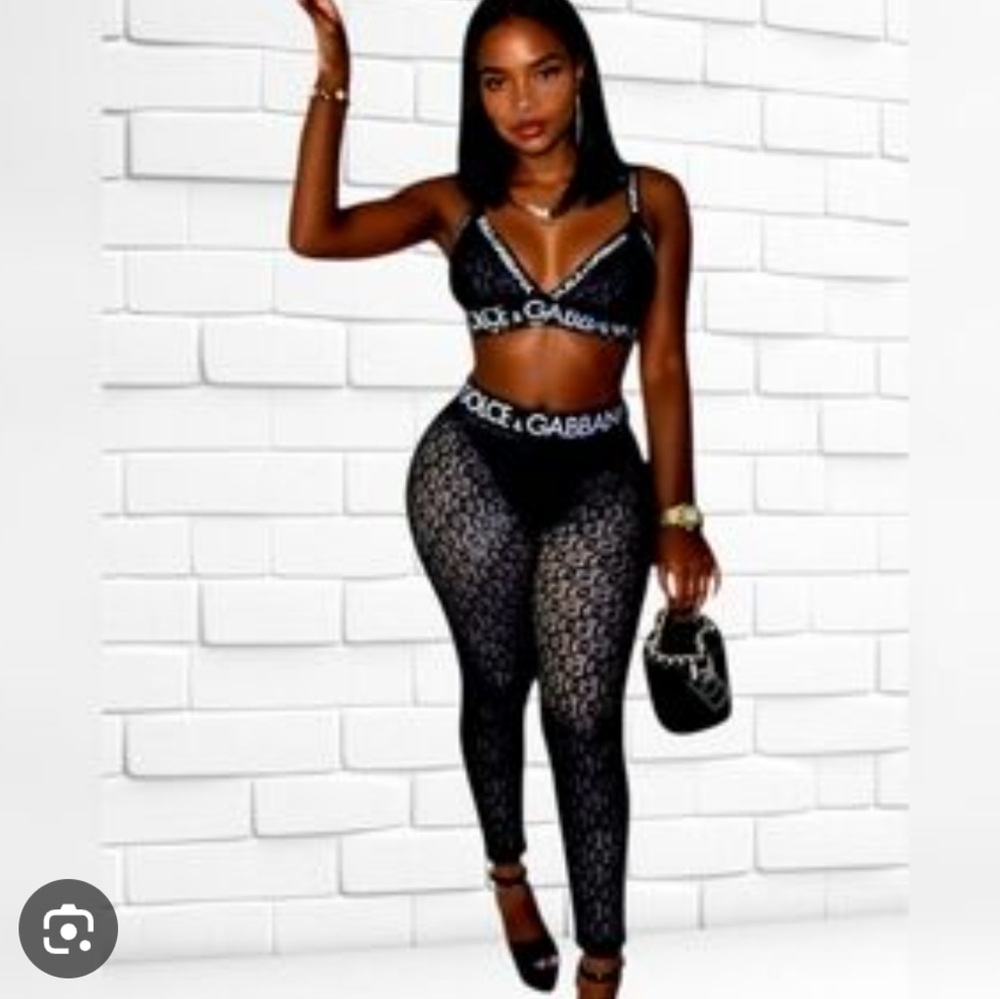 NWOT Black Women's Sheer 2 Piece Strechy Outfit Size Small A1
